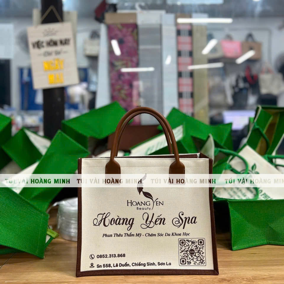 Túi vải linen in logo Hoàng Yến Spa sản xuất tại xưởng Túi Vải Hoàng Minh