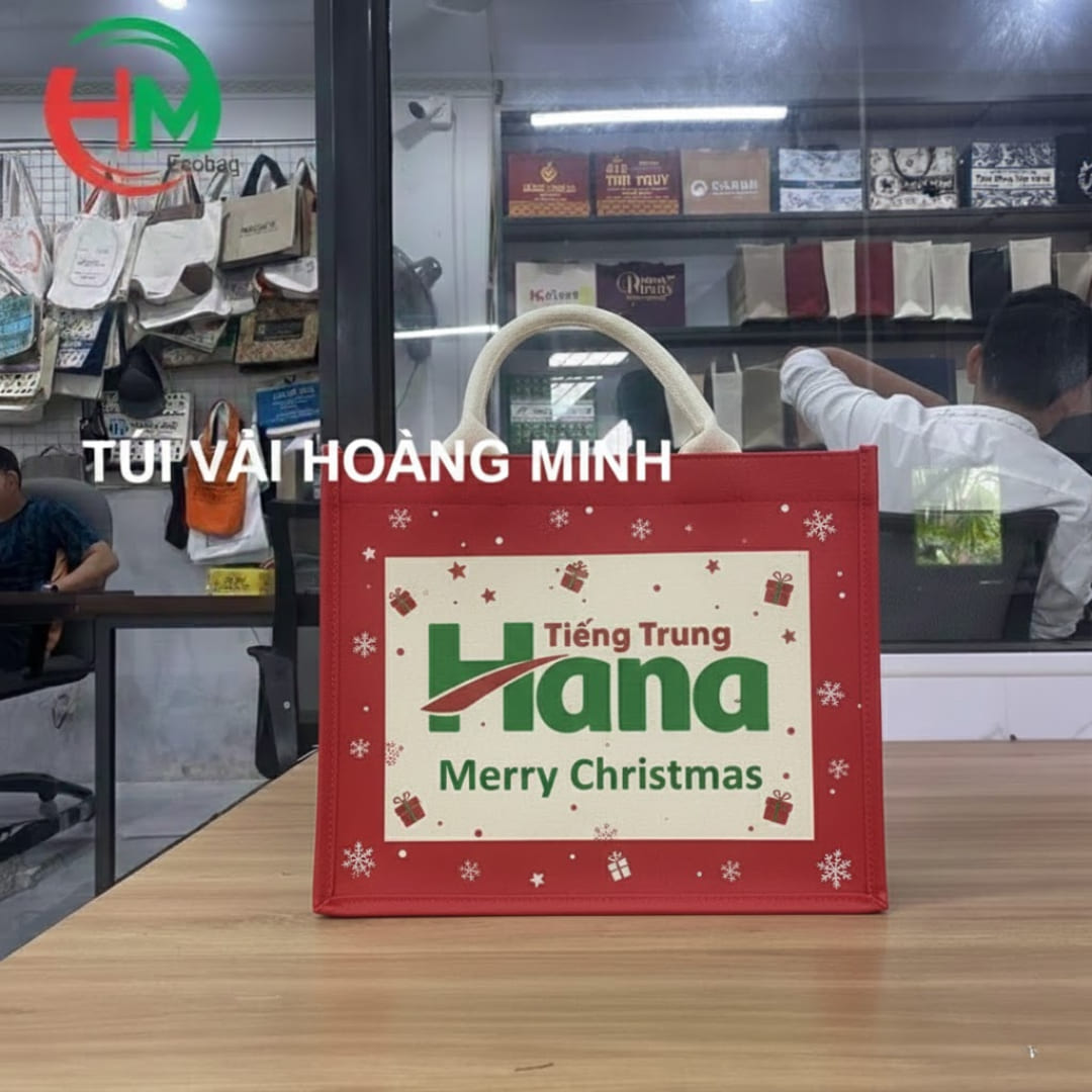 Túi vải linen quà tặng giáng sinh sản xuất tại Túi Vải Hoàng Minh