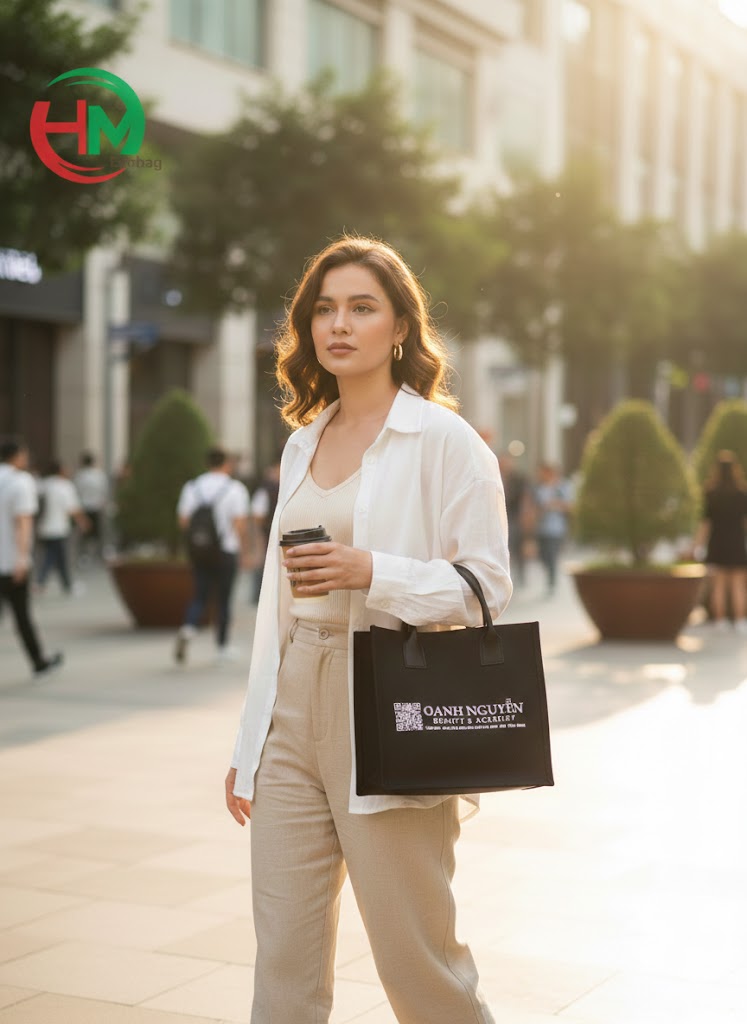 Túi vải linen in logo Oanh Nguyễn Beauty & Academy được ứng dụng đa dạng