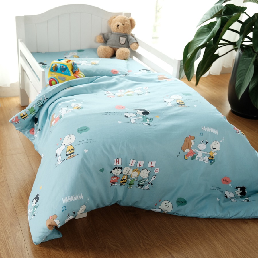 Bộ chăn ga gối Baby 6 - Hello xanh