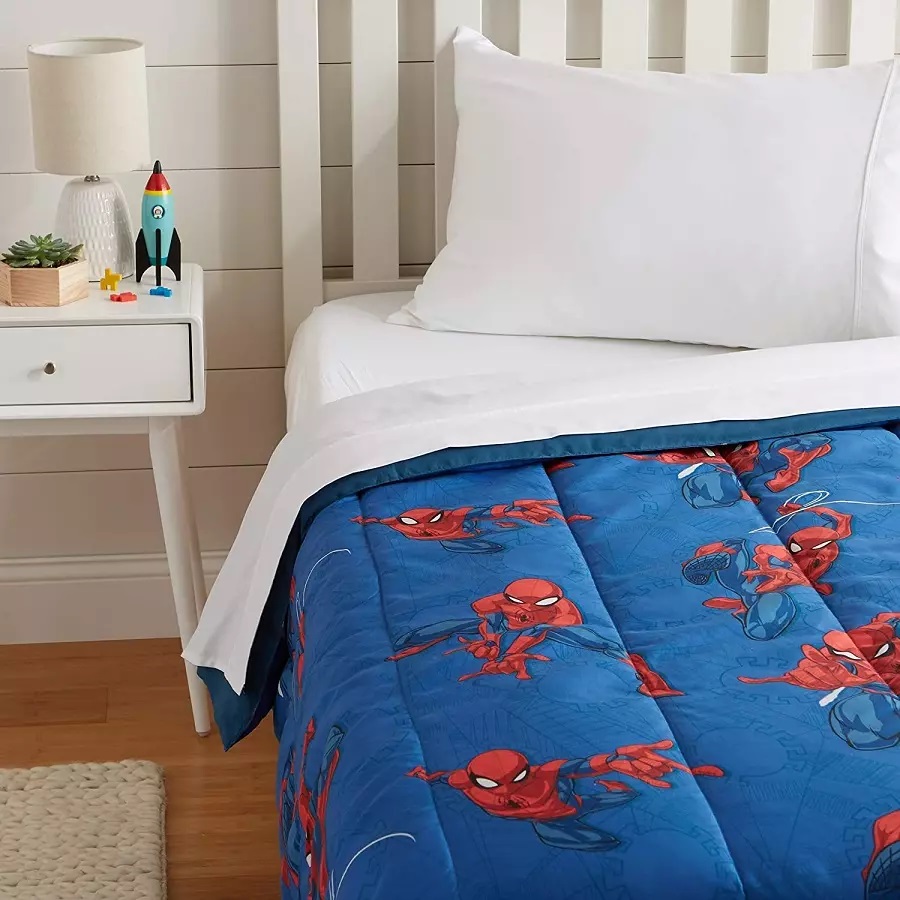 Bộ chăn ga gối đệm hình người nhện màu xanh dương