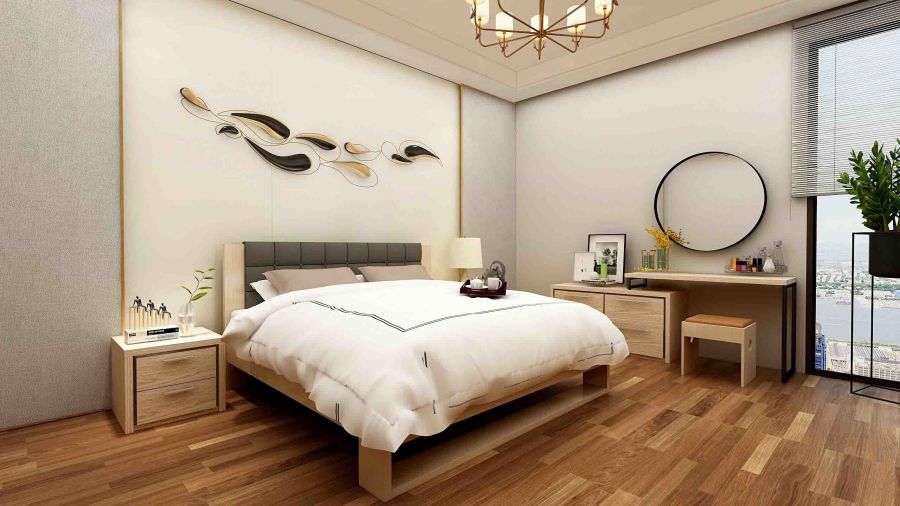 Mẫu 2: Thiết kế ấn tượng với ốp đầu giường bọc nỉ