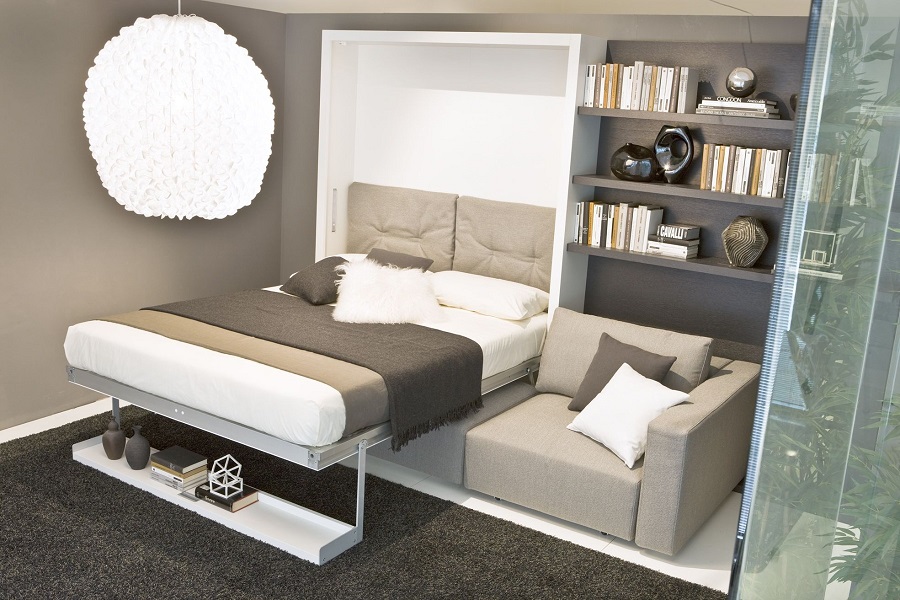 Mẫu 20: Giường ngủ thông minh kết hợp sofa màu nâu sang trọng