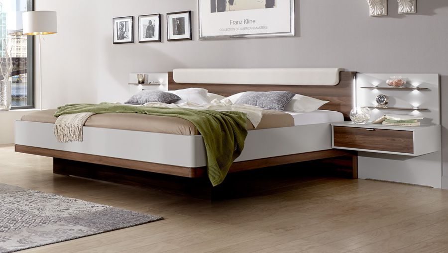 Mẫu 3: Giường ngủ gỗ MDF và ốp đầu giường phối màu trắng đơn giản
