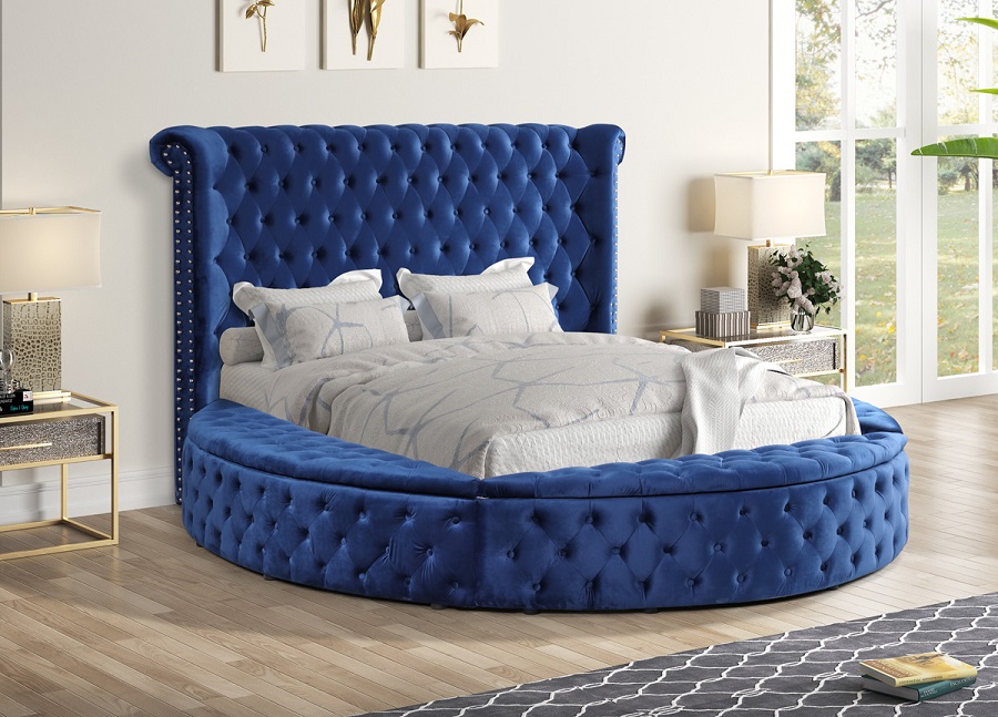 Giường tròn họa tiết tân cổ điển màu xanh ngọc sang trọng
