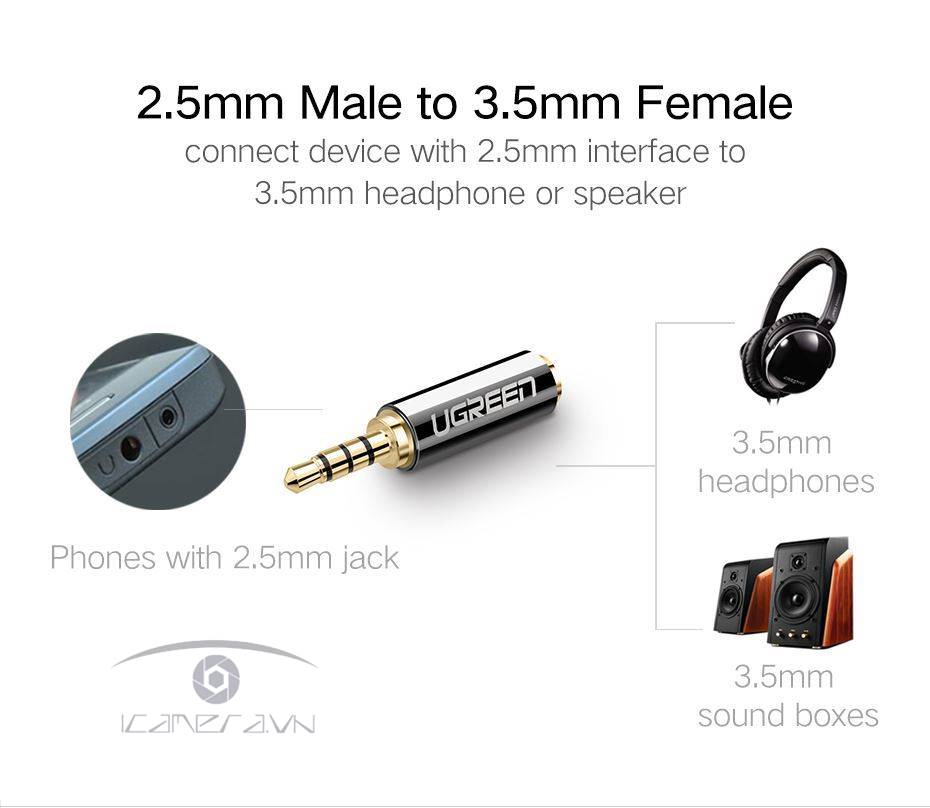 Jack chuyển 3.5mm female sang 2.5mm male chính hãng Ugreen