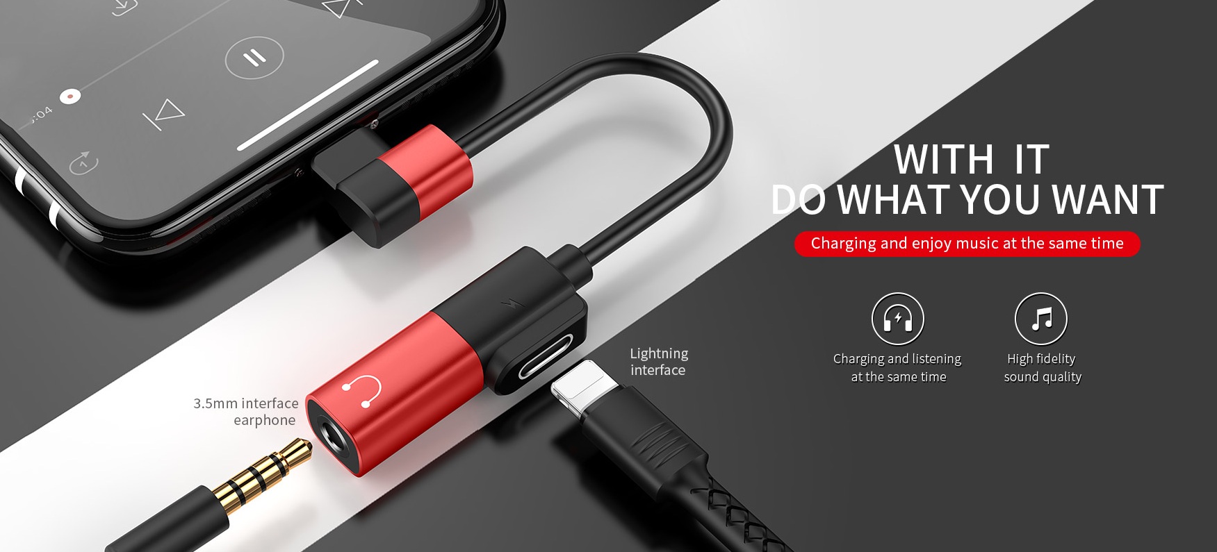 Cáp chuyển đổi lightning ra cổng sạc và giắc tai nghe 3.5mm - 2in1 adapter Joyroom S-M362