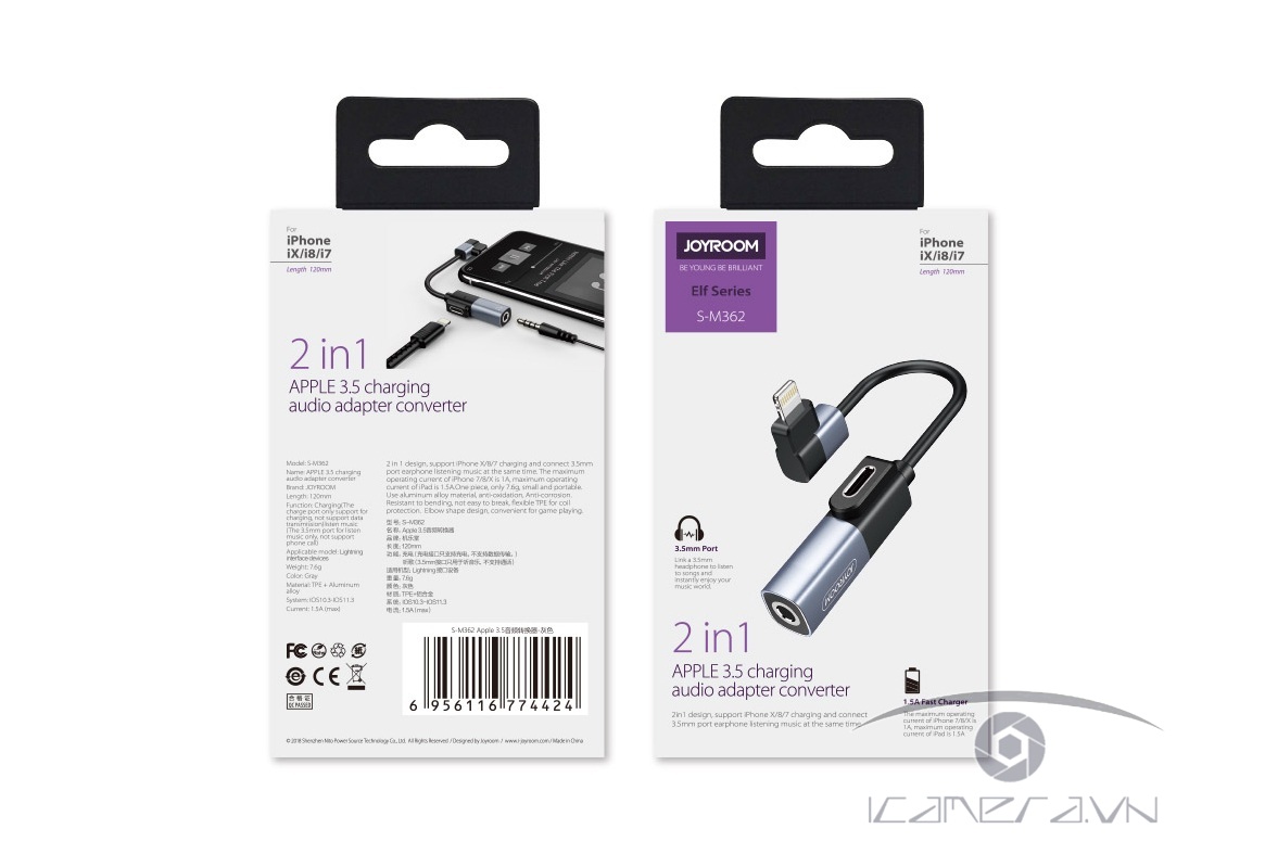Cáp chuyển đổi lightning ra cổng sạc và giắc tai nghe 3.5mm - 2in1 adapter Joyroom S-M362