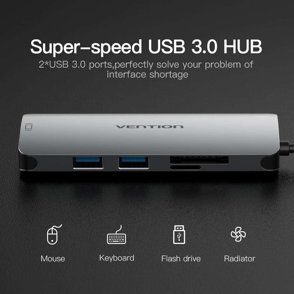 Bộ chuyển đổi Type-C ra cổng HDMI/USB 3.0/Card Reader SD,TF - Vention converter CMEHA