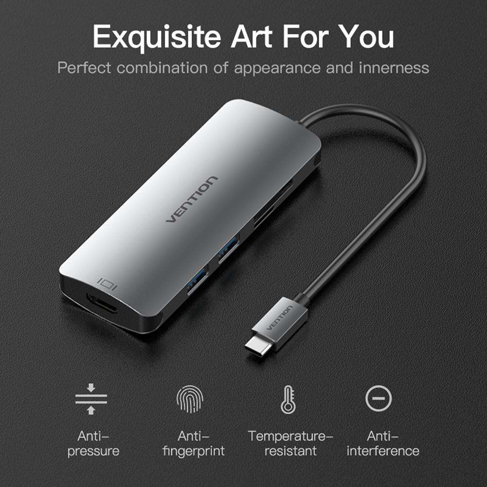 Bộ chuyển đổi Type-C ra cổng HDMI/USB 3.0/Card Reader SD,TF - Vention converter CMEHA