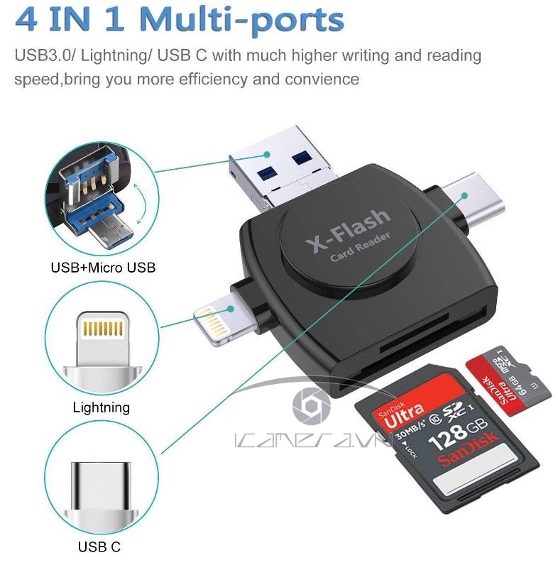 Đầu đọc thẻ X-Flash 5in1 Lightning/MicroUSB/USB A/Type-C/Micro SD TF Card