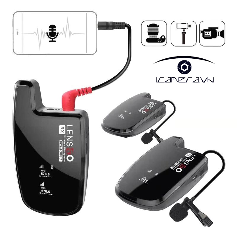 Microphone thu âm không dây LENSGO LWM-308C DOUBLE ( 2 Phát - 1 Nhận )
