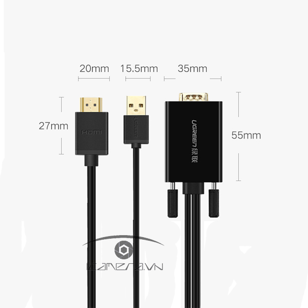 Cáp VGA To HDMI 2M Ugreen 30840 Full HD 1080p