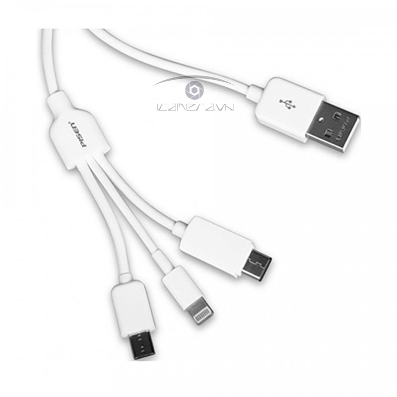 Cáp sạc Pisen 3 trong 1 Type-C Micro USB Lightning dài 1200mm AP07