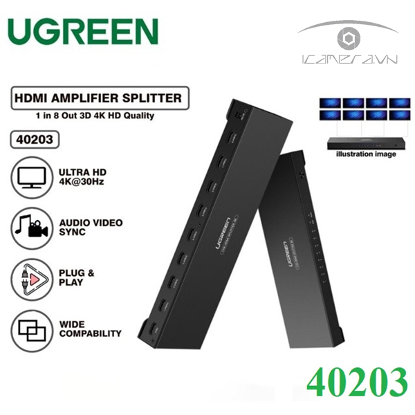 Bộ chia HDMI 1 ra 8 Ugreen UG-40203 FullHD@60Hz , 2K4K@30Hz chính hãng