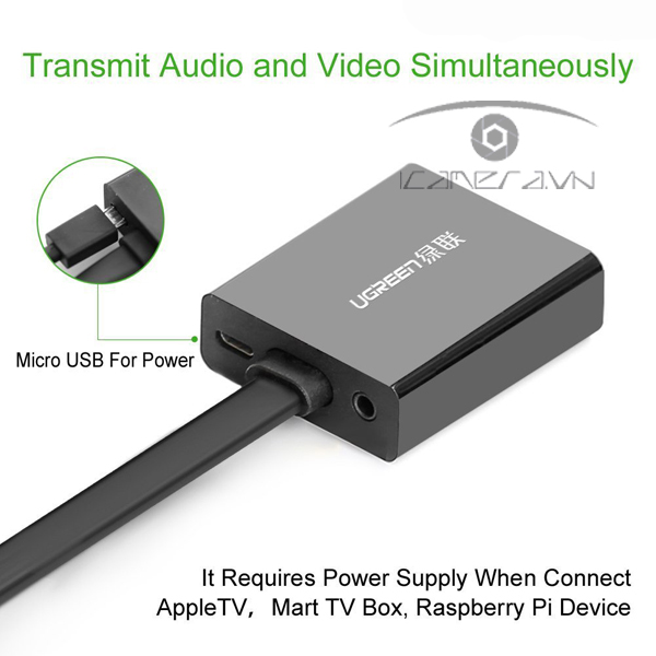 Cáp chuyển HDMI to VGA + Audio 3.5mm & Micro-USB Ugreen 40248