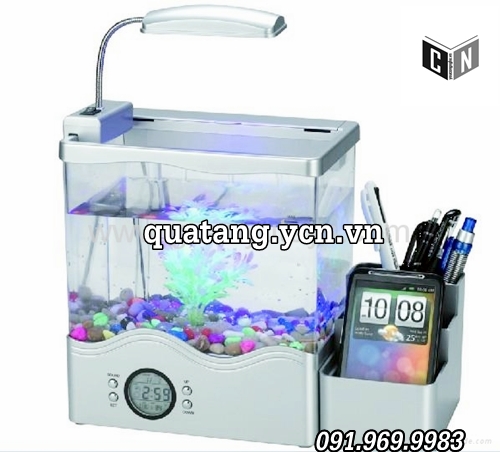 Bể cá công nghệ mini USB đèn LED kiêm đồng hồ để bàn Bể cá công nghệ mini USB đèn LED kiêm đồng hồ để bàn