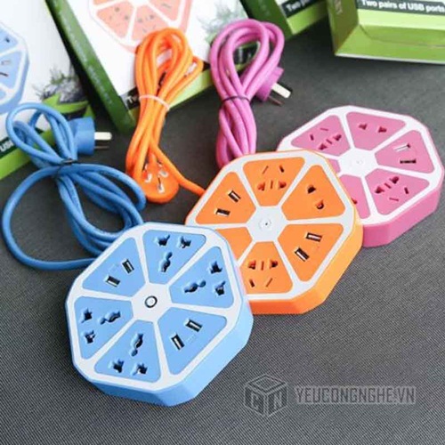 Ổ cắm điện đa năng 4 USB Hexagon Socket hình lục giác