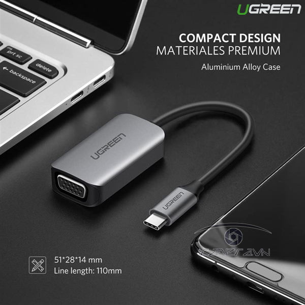 Cáp chuyển USB Type C to VGA Ugreen 50316 hỗ trợ Full HD 1080P