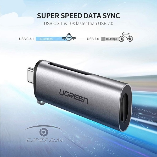 Đầu đọc thẻ nhớ SD/TF chuẩn USB Type C Ugreen 50704 chính hãng