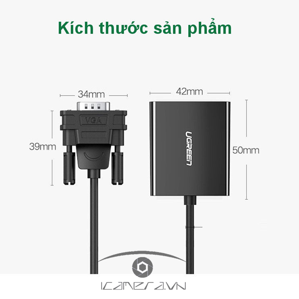Cáp chuyển VGA to HDMI tích hợp Audio Ugreen 60814 hỗ trợ Full HD