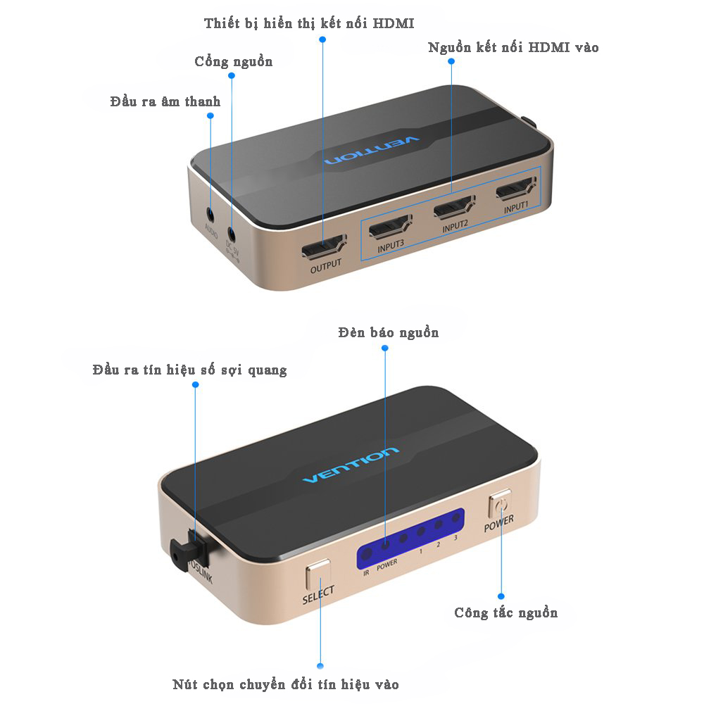 Thiết bị gộp HDMI Switcher 3 in - 1 out Vention VAA-S20