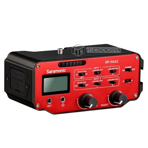 Audio Mixer cho máy ảnh DSLR gắn 2 mic cùng lúc cổng 3.5mm và XLR Saramonic SR-PAX2