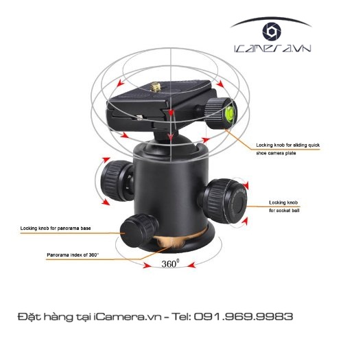 Ball head đầu củ tròn bi cho monopod tripod monotripod BK-03