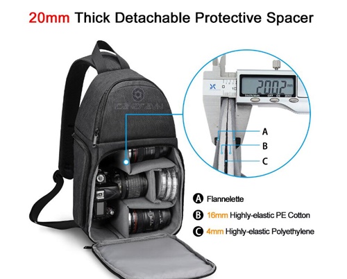 Balo đeo chéo Caden D15 cho máy ảnh, máy quay, ống kính