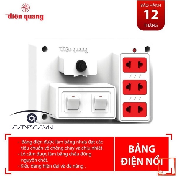 Bảng điện nổi V2 Điện Quang DQ FEP 32W 02S ( màu trắng, 3 lỗ 2 chấu, 2 công tắc )