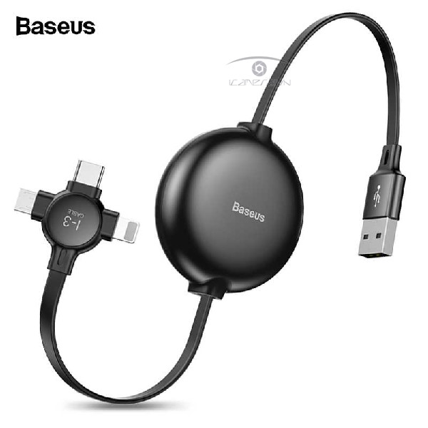 Cáp sạc điện 3 trong 1 Type-C/ Micro USB/ Lightning dạng dây rút Baseus Litle Octopus LV389