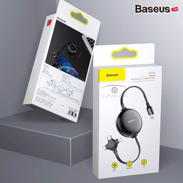 Cáp sạc điện 3 trong 1 Type-C/ Micro USB/ Lightning dạng dây rút Baseus Litle Octopus LV389