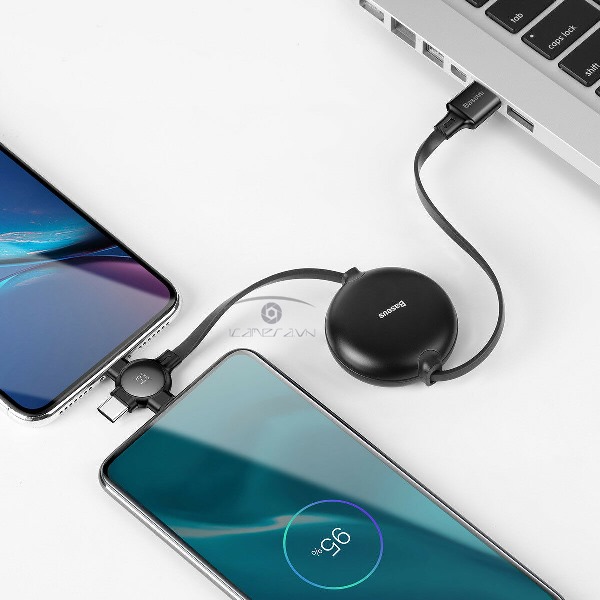 Cáp sạc điện 3 trong 1 Type-C/ Micro USB/ Lightning dạng dây rút Baseus Litle Octopus LV389
