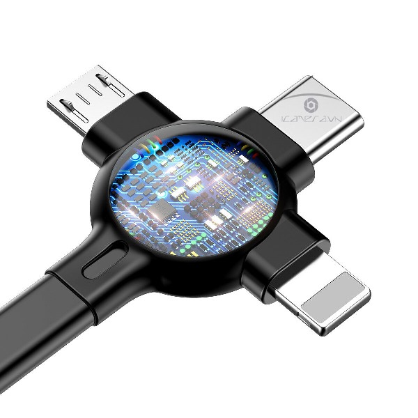Cáp sạc điện 3 trong 1 Type-C/ Micro USB/ Lightning dạng dây rút Baseus Litle Octopus LV389