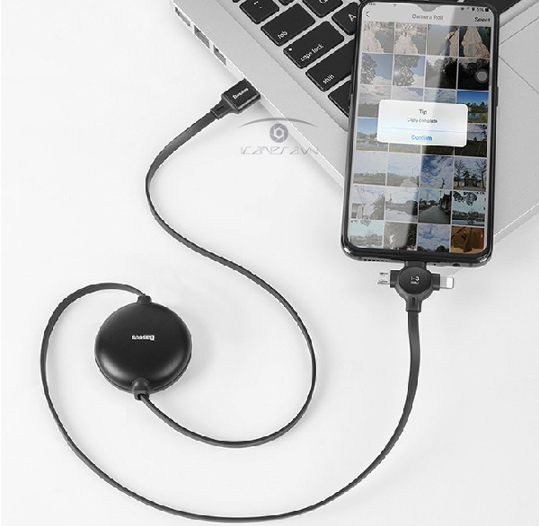 Cáp sạc điện 3 trong 1 Type-C/ Micro USB/ Lightning dạng dây rút Baseus Litle Octopus LV389