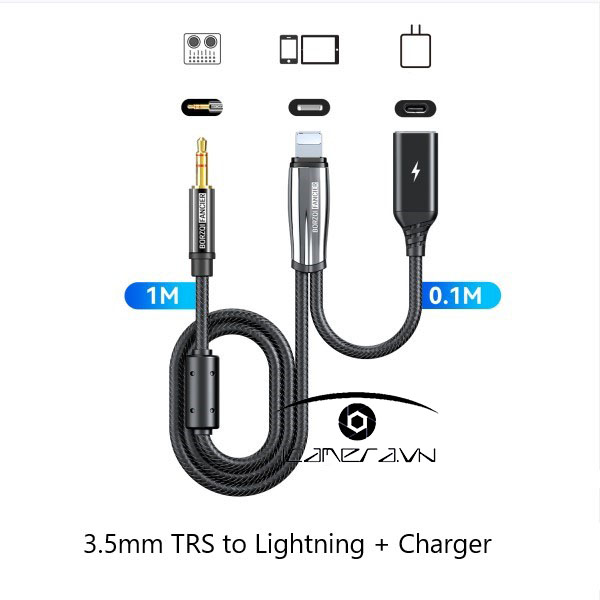 Cáp chuyển đổi âm thanh từ 3.5mm TRS ra Lightning có cổng sạc