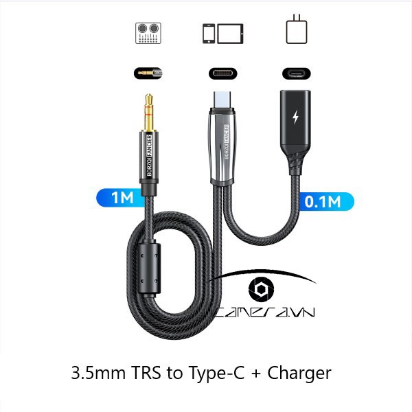 Cáp chuyển đổi âm thanh từ 3.5mm TRS ra Type-C có cổng sạc