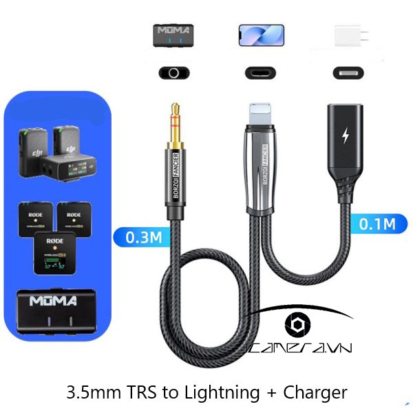 Cáp chuyển đổi âm thanh từ 3.5mm TRS ra Lightning có cổng sạc