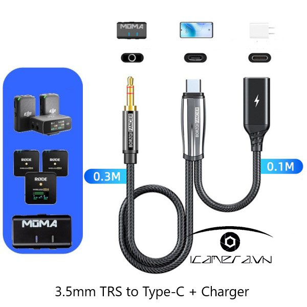 Cáp chuyển đổi âm thanh từ 3.5mm TRS ra Type-C có cổng sạc