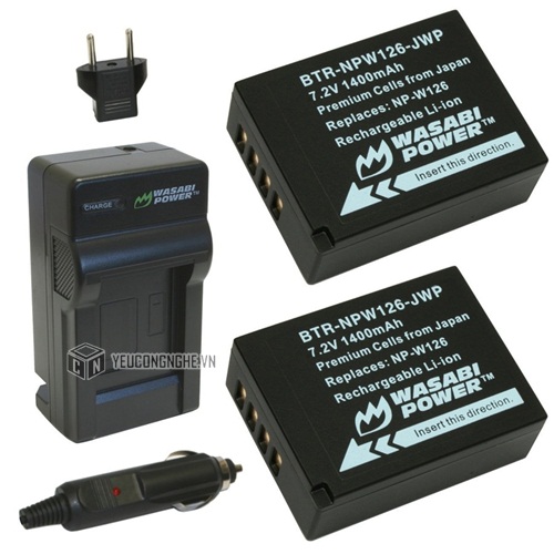 Bộ 2 pin 1 sạc cho máy ảnh Fujifilm NP-W126 Wasabi