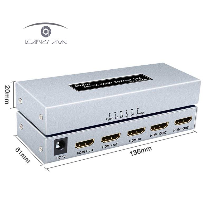 Bộ Chia HDMI 1 ra 4 Dtech DT-7144A - Hàng Chính Hãng