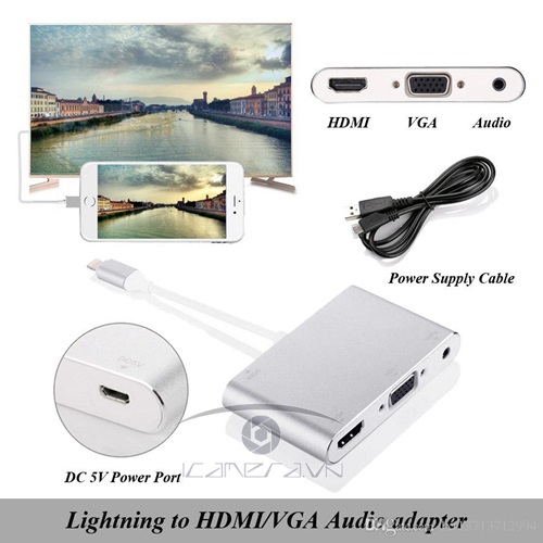 Bộ chuyển đổi tín hiệu Lightning ra HDMI/VGA/Audio adapter 3 trong 1 P32
