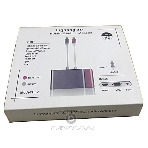 Bộ chuyển đổi tín hiệu Lightning ra HDMI/VGA/Audio adapter 3 trong 1 P32