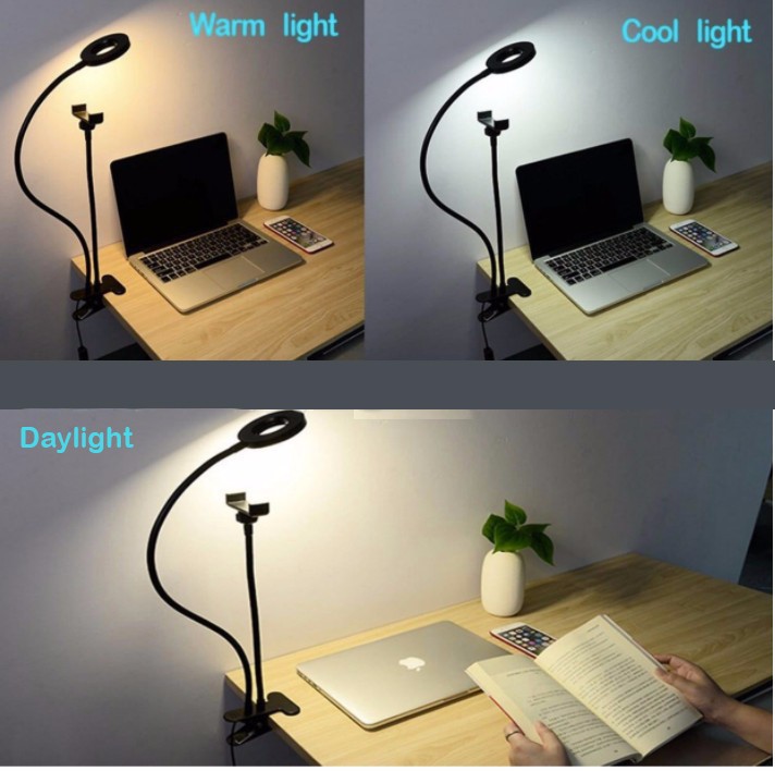 Bộ giá đỡ livestream có đèn LED 2 trong 1 kẹp thành bàn LSS-021