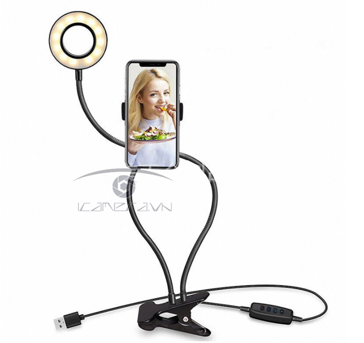 Bộ giá đỡ livestream có đèn LED 2 trong 1 kẹp thành bàn LSS-021