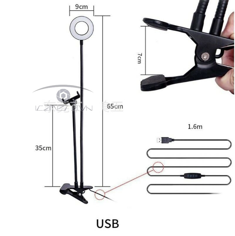 Bộ giá đỡ livestream có đèn LED 2 trong 1 kẹp thành bàn LSS-021