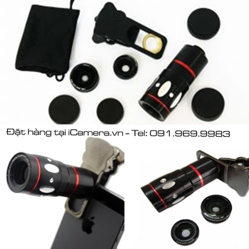 Ống kính smartphone set đầy đủ hiệu ứng tele, macro, fisheye, góc rộng đa năng