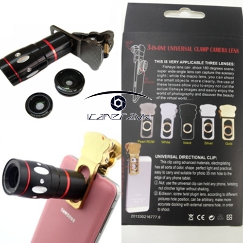 Ống kính smartphone set đầy đủ hiệu ứng tele, macro, fisheye, góc rộng đa năng