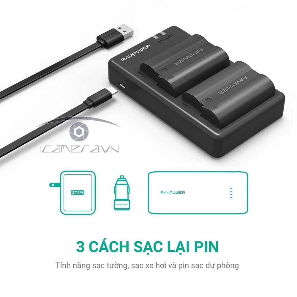 Combo 2 pin 1 sạc RavPower EN-EL15