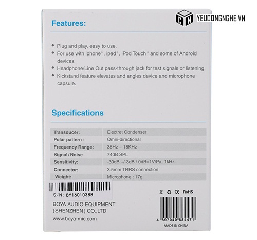 Boya BY-AUM3 3.5mm TRRS Microphone tai nghe Splitter Adapter chia loa và mic cho iPhone 6 6S 5 5S 4 4S iPad iPod Touch
